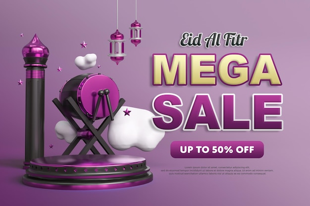 Plantilla de banner de mega venta de Eid Al Fitr