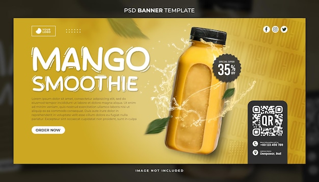 PSD plantilla de banner del menú del restaurante de batidos de mango amarillo