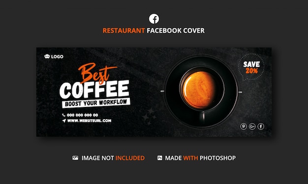 PSD plantilla de banner de portada de facebook de cafetería