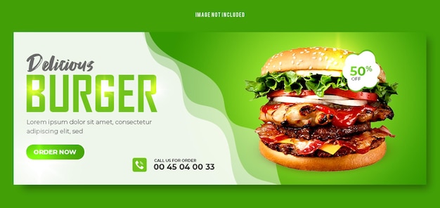 PSD plantilla de banner de portada de facebook de comida de hamburguesa deliciosa