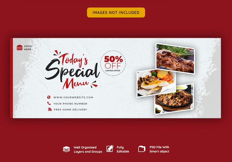 PSD plantilla de banner de portada de facebook para comida y restaurante