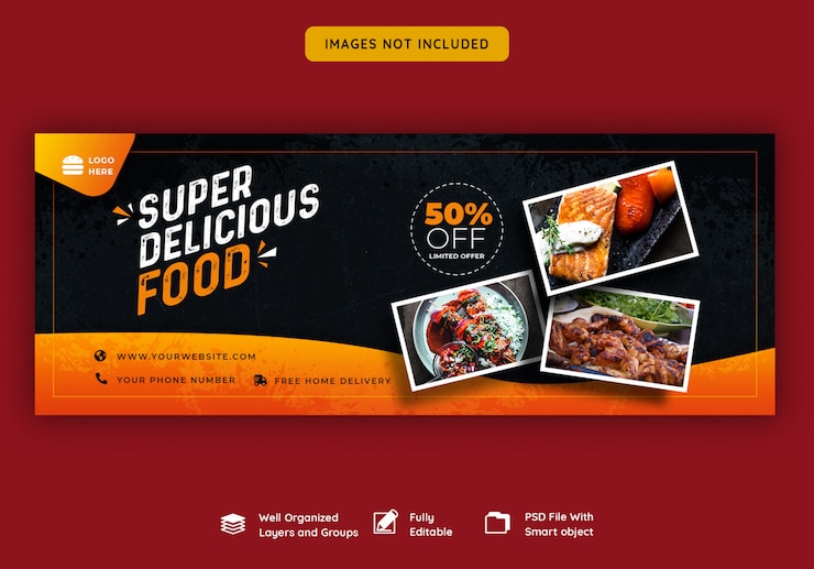 PSD plantilla de banner de portada de facebook para comida y restaurante