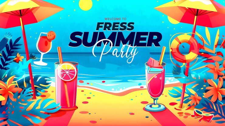 PSD plantilla de banner de portada de facebook del día de verano con bebida de verano y elemento de verano