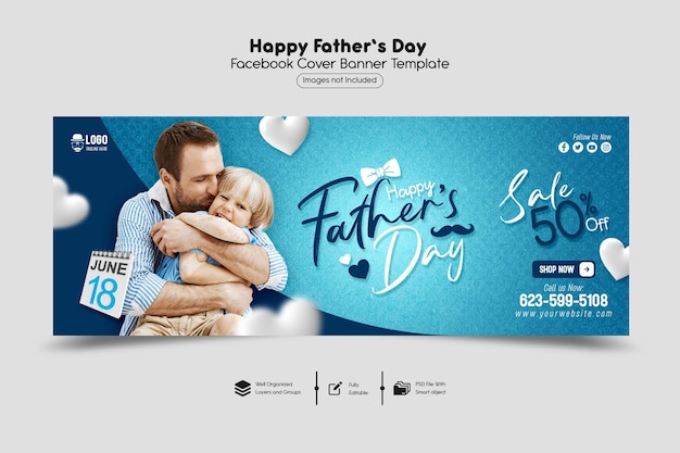 Plantilla de banner de portada de Facebook feliz día del padre PSD