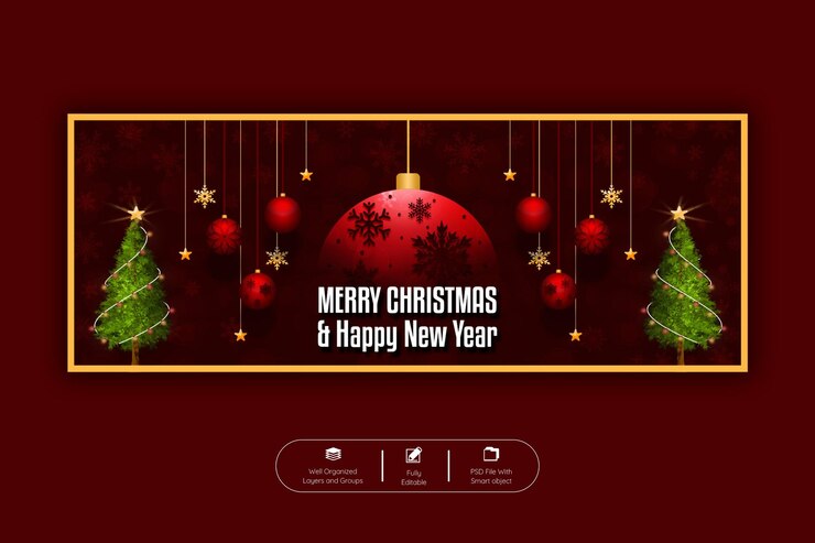 PSD plantilla de banner de portada de facebook de feliz navidad y feliz año nuevo