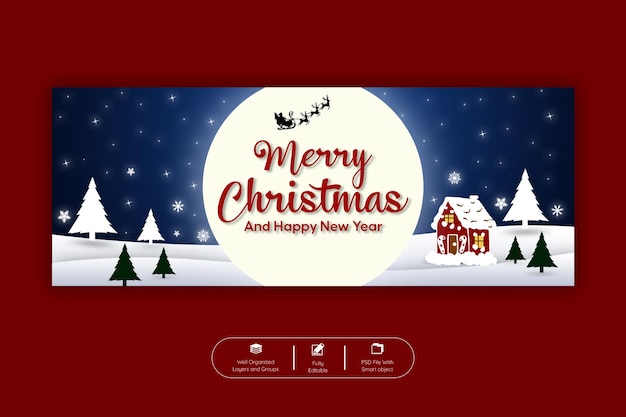 Plantilla de banner de portada de facebook de feliz navidad y feliz año nuevo