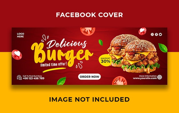 Plantilla de banner de portada de facebook de menú de comida de hamburguesa deliciosa