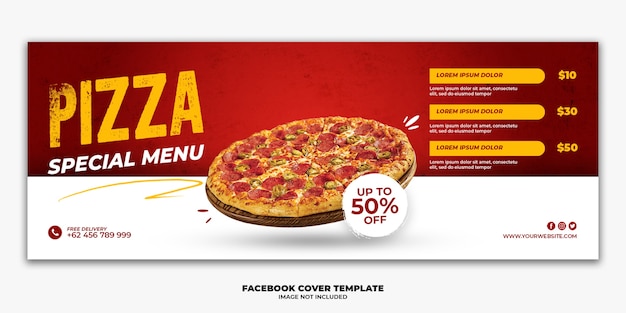 Plantilla de banner de portada de facebook menú de comida rápida especial pizza