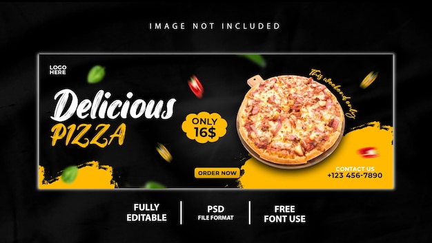 PSD plantilla de banner de portada de facebook de menú de pizza y comida deliciosa