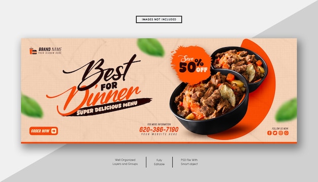 Plantilla de banner de portada de Facebook para el menú de restaurantes y alimentos