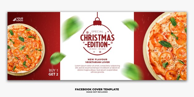 PSD plantilla de banner de portada de facebook de navidad editable para pizza de menú de comida rápida de restaurante