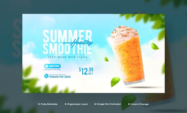 Plantilla de banner de portada de Facebook para la promoción del menú de bebidas saludables de verano