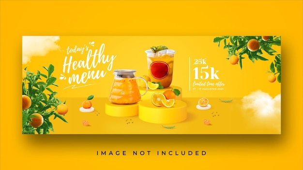 Plantilla de banner de portada de facebook de promoción de menú de bebidas saludables