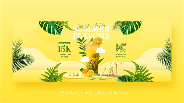 PSD plantilla de banner de portada de facebook de promoción de menú de bebidas de verano