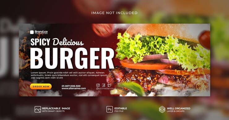 PSD plantilla de banner de portada de facebook de promoción de menú de comida de hamburguesa picante especial psd premium