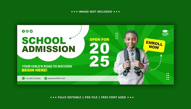 Plantilla de banner de portada de Facebook de promoción de redes sociales de admisión a la escuela PSD Premium