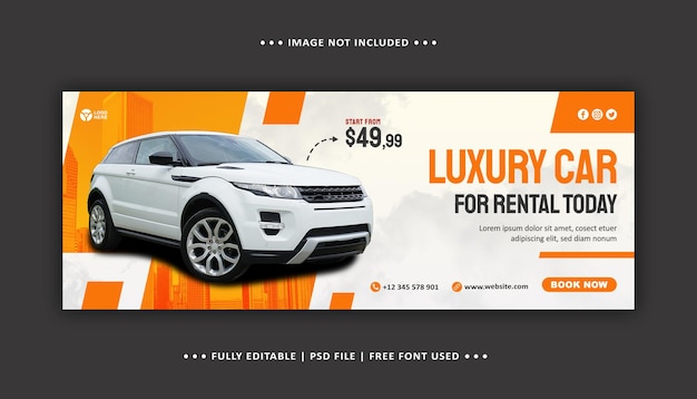 Plantilla de banner de portada de Facebook de promoción de redes sociales de alquiler de automóviles PSD Premium