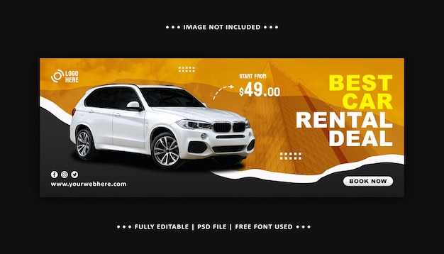 Plantilla de banner de portada de Facebook de promoción de redes sociales de alquiler de autos