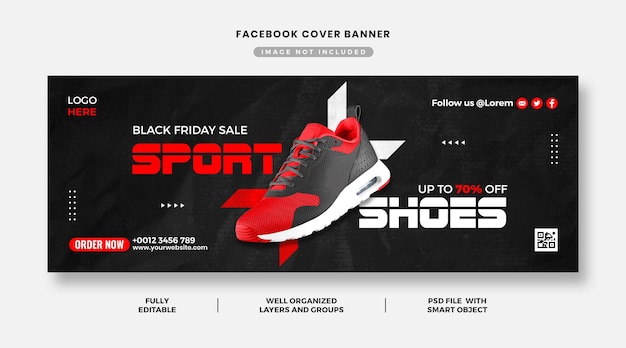 Plantilla de banner de portada de facebook de promoción de venta de zapatos de viernes negro