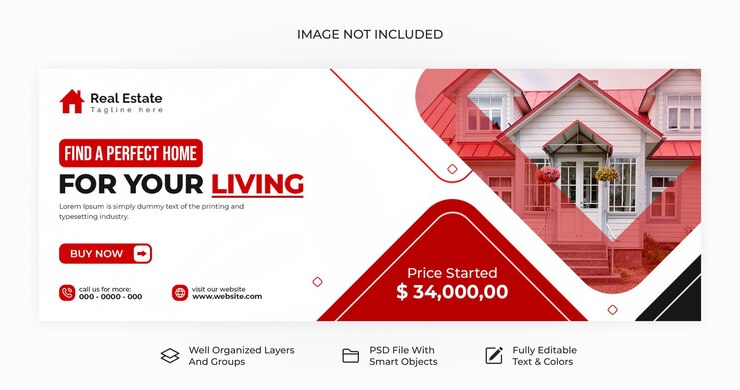 plantilla de banner de portada de facebook de propiedad inmobiliaria psd
