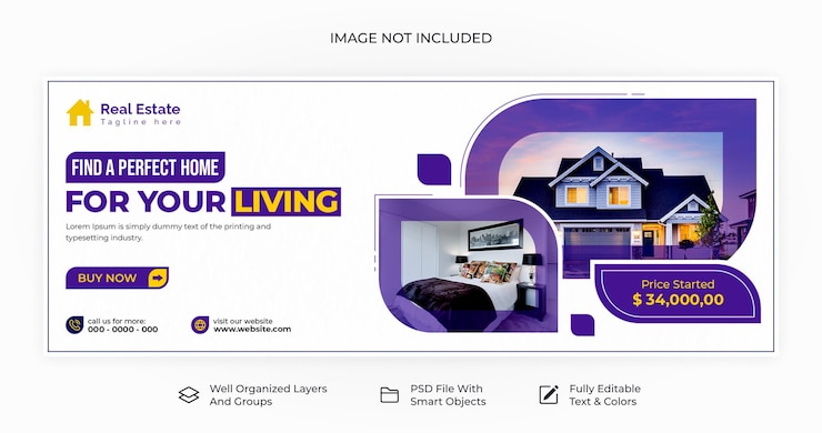 plantilla de banner de portada de facebook de propiedad inmobiliaria psd