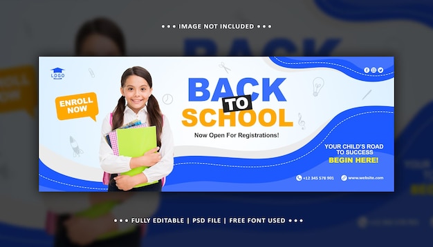 Plantilla de banner de portada de facebook de publicación en redes sociales de regreso a la escuela