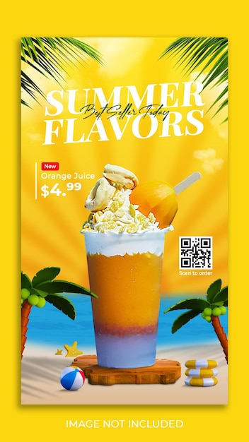 Plantilla de banner de portada de historia de instagram de promoción de menú de bebidas de verano