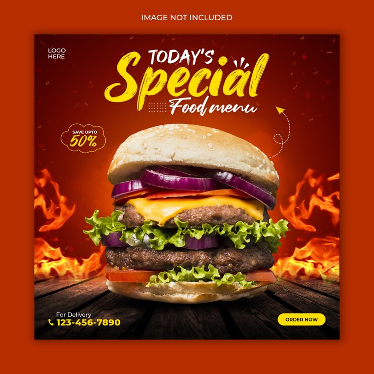 Plantilla de banner de post de comida deliciosa en las redes sociales