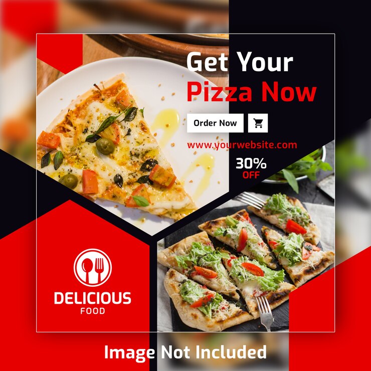 PSD plantilla de banner de post cuadrado de pizza para restaurante