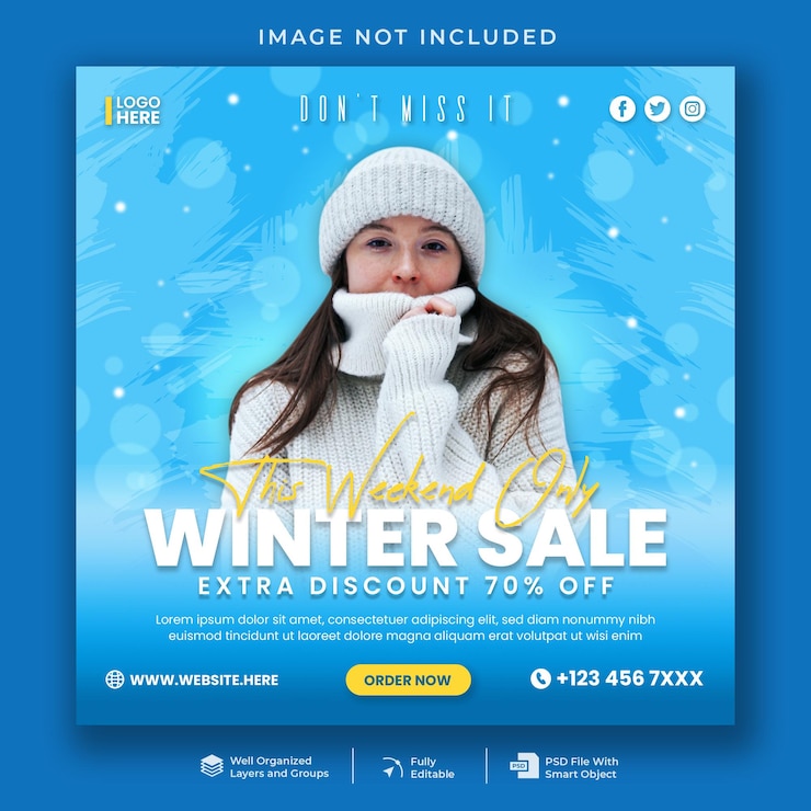 PSD plantilla de banner de promoción de las ventas de invierno en las redes sociales
