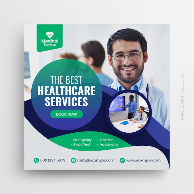 Plantilla de banner de promoción web de publicación de redes sociales de volante de atención médica médica