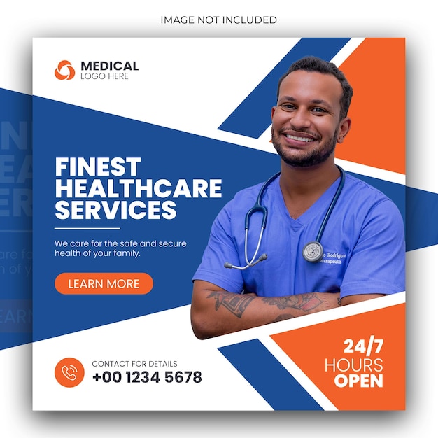 Plantilla de banner de promoción web de publicación de redes sociales de volante cuadrado de atención médica