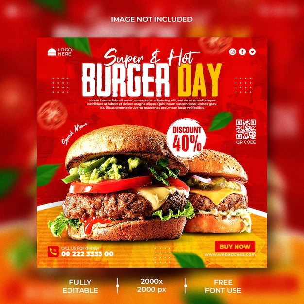 PSD plantilla de banner promocional de redes sociales de deliciosa hamburguesa