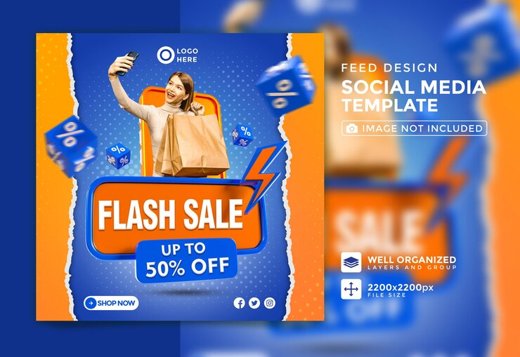 PSD plantilla de banner promocional de venta flash 3d