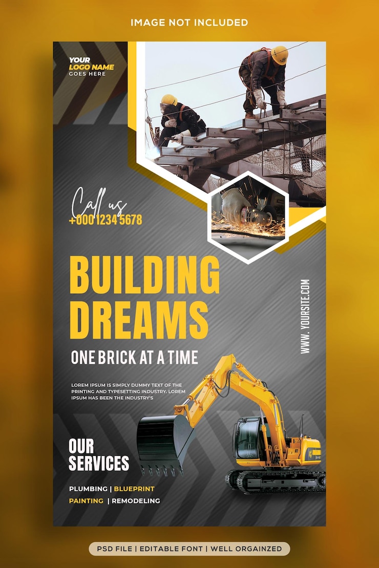 plantilla de banner de publicación de historias en las redes sociales de la agencia de construcción
