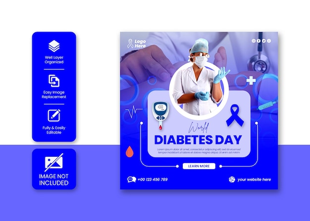 PSD plantilla de banner de publicación de instagram del día mundial de la diabetes