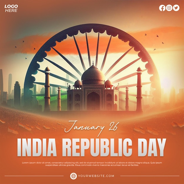 PSD plantilla de banner de la publicación de instagram del día de la república de la india