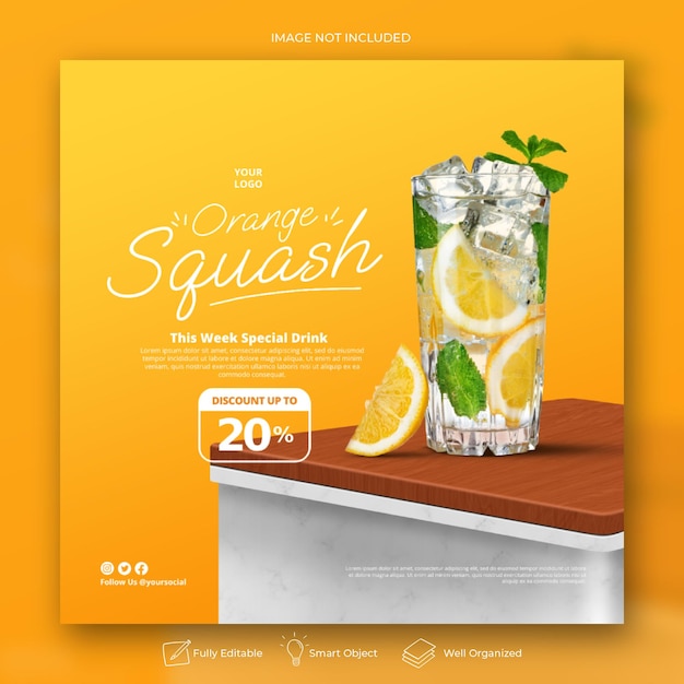 PSD plantilla de banner de publicación de instagram de menú de jugo de naranja