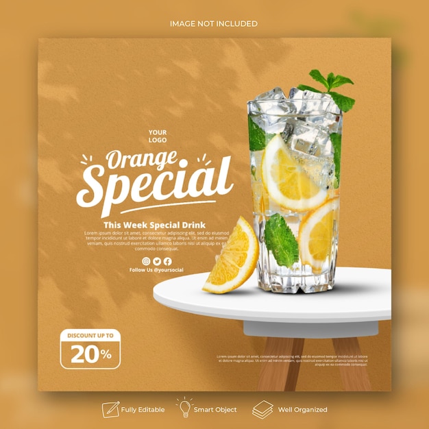 PSD plantilla de banner de publicación de instagram de menú de jugo de naranja