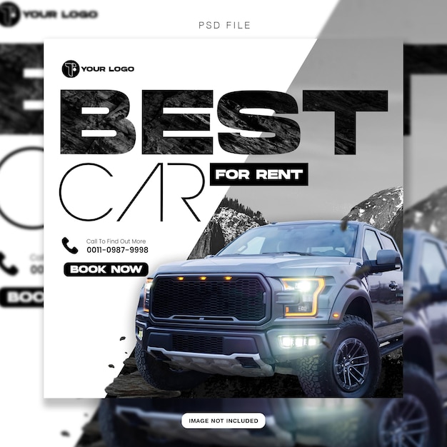 Plantilla de banner de publicación de Instagram de promoción de alquiler de coches