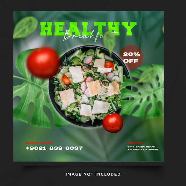 Plantilla de banner de publicación de instagram de promoción de menú de comida saludable psd premium