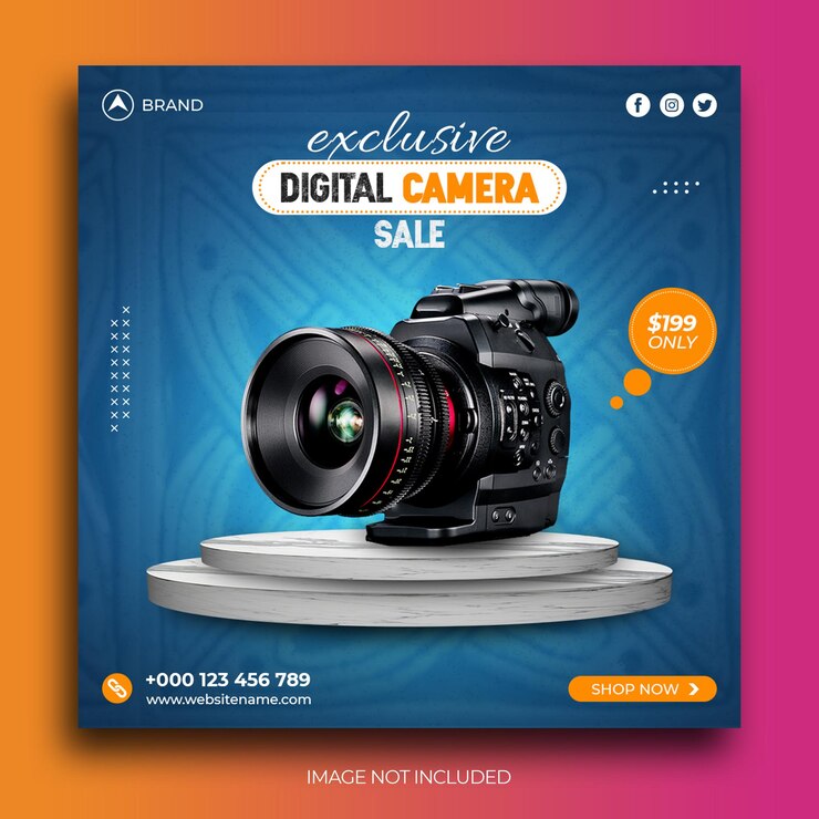 Plantilla de banner de publicación de Instagram de publicación de redes sociales de venta de cámara digital