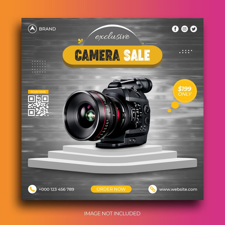 Plantilla de banner de publicación de Instagram de publicación de redes sociales de venta de cámara