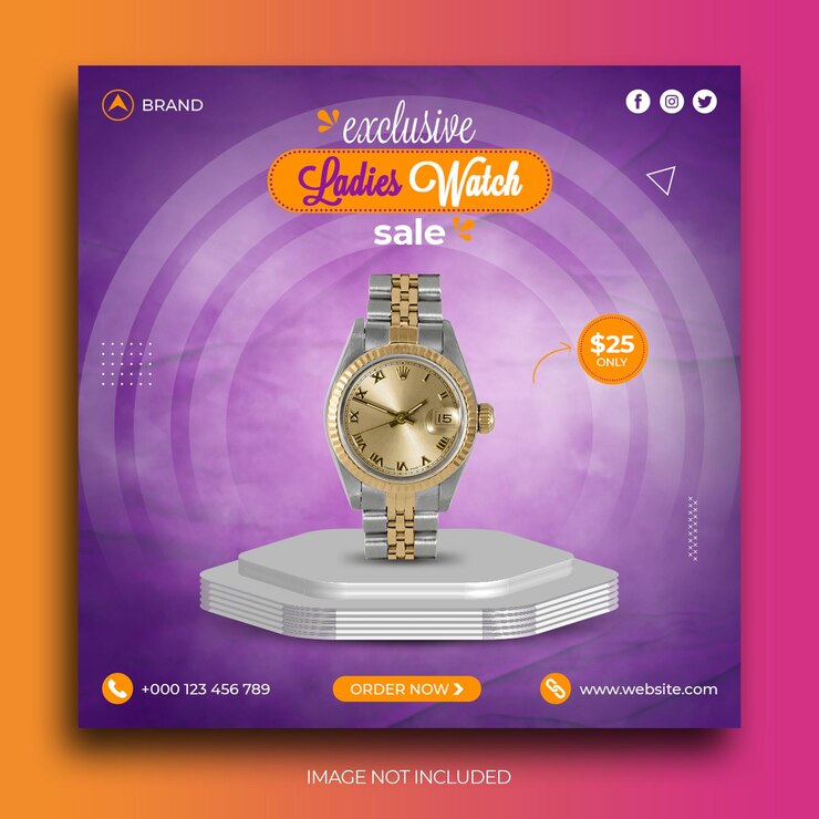 Plantilla de banner de publicación de Instagram de publicación de redes sociales de venta de relojes para damas