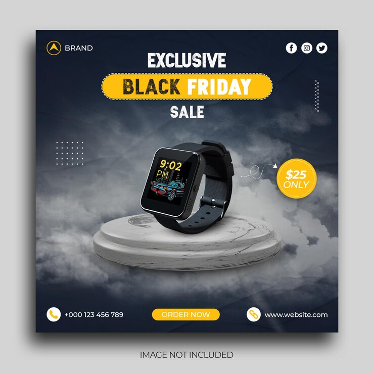 Plantilla de banner de publicación de Instagram de publicación de redes sociales de venta de viernes negro de Smart Watch