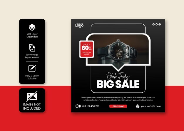 Plantilla de banner de publicación de Instagram de publicación de redes sociales de venta