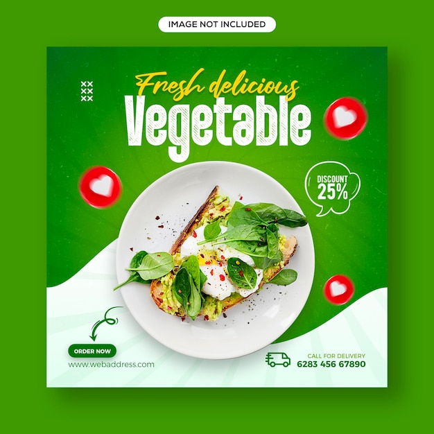 PSD plantilla de banner de publicación de instagram y redes sociales de alimentos saludables y vegetales