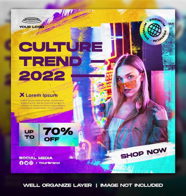 PSD plantilla de banner de publicación de instagram de redes sociales de concepto futurista de moda urbana cibernética moderna