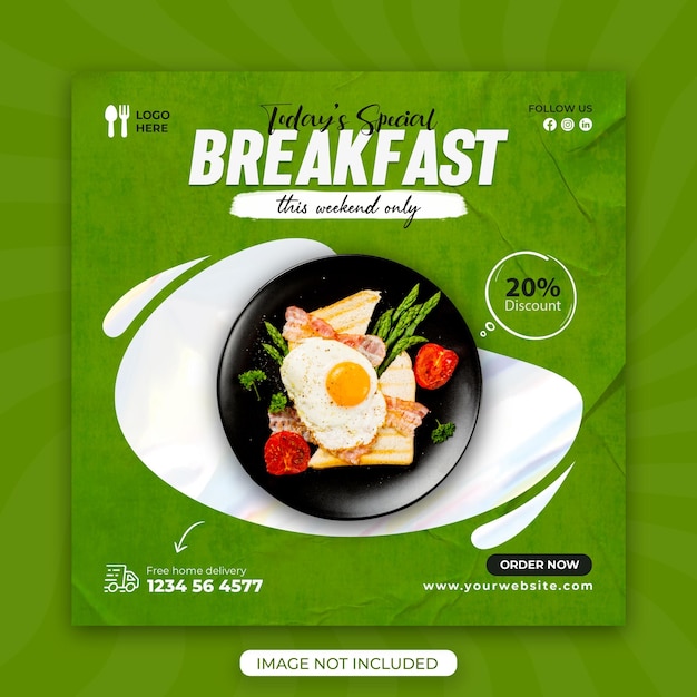 PSD plantilla de banner de publicación de instagram y redes sociales de desayuno saludable y delicioso psd premium