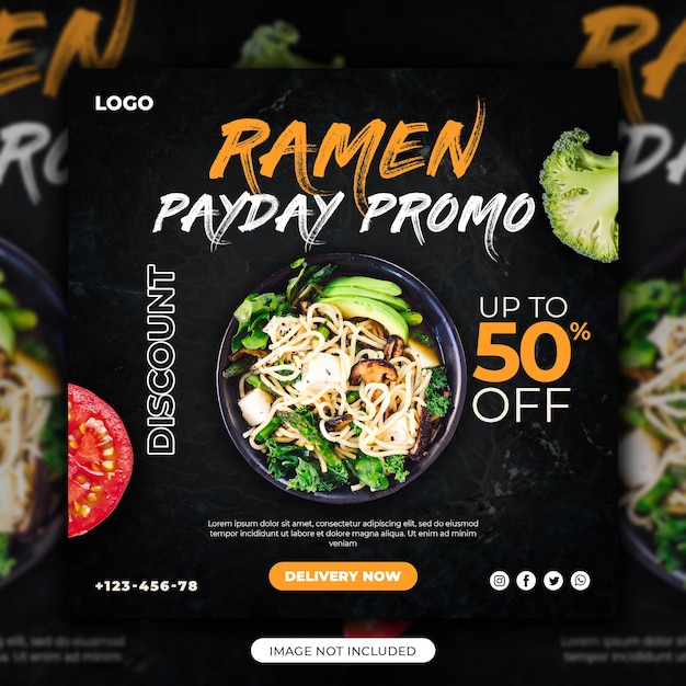 Plantilla de banner de publicación de instagram de redes sociales de fideos de ramen promocional de día de pago